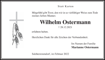 Traueranzeige von Wilhelm Ostermann von Deister- und Weserzeitung