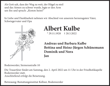 Traueranzeige von Albert Kulbe von Deister- und Weserzeitung