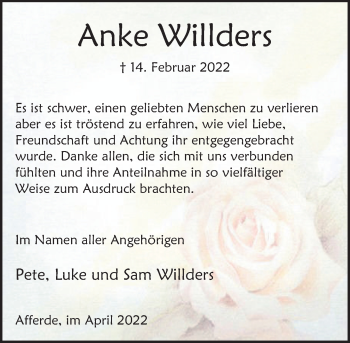 Traueranzeige von Anke Willders von Deister- und Weserzeitung