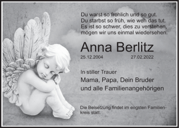 Traueranzeige von Anna Berlitz von Deister- und Weserzeitung