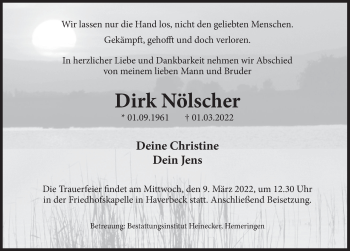 Traueranzeige von Dirk Nölscher von Deister- und Weserzeitung