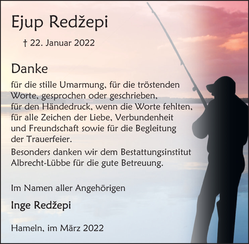  Traueranzeige für Ejup Redžepi vom 12.03.2022 aus Deister- und Weserzeitung