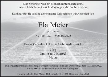 Traueranzeige von Ela Meier von Deister- und Weserzeitung