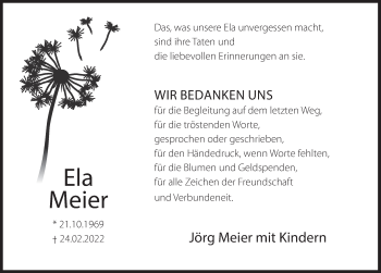 Traueranzeige von Ela Meier von Deister- und Weserzeitung
