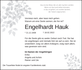 Traueranzeige von Engelhardt Hauk von Neue Deister-Zeitung