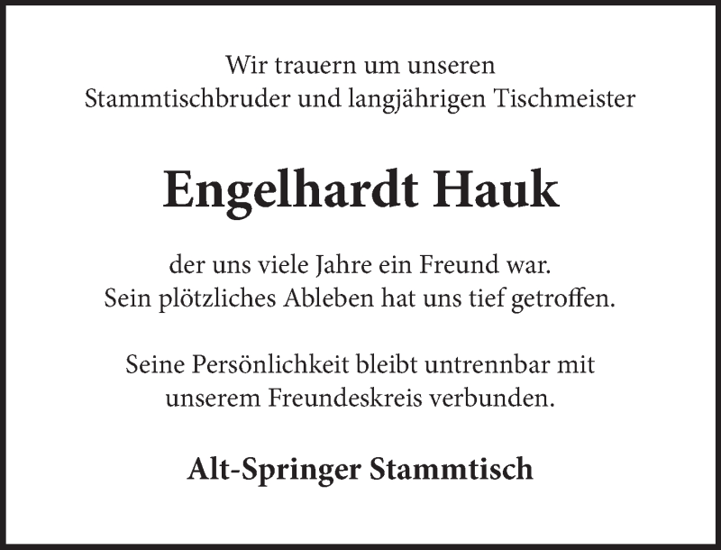  Traueranzeige für Engelhardt Hauk vom 08.03.2022 aus Neue Deister-Zeitung