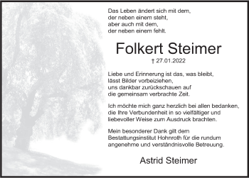 Traueranzeige von Folkerl Steimer von Deister- und Weserzeitung