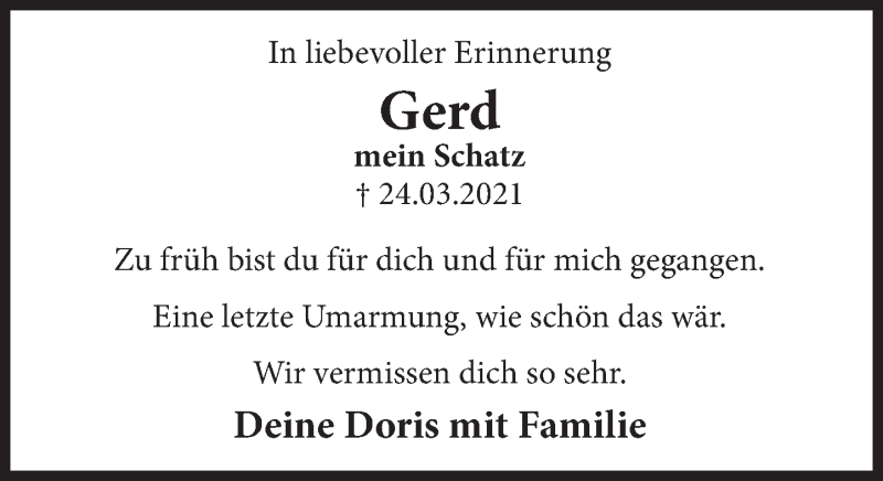  Traueranzeige für Gerd  vom 24.03.2022 aus Deister- und Weserzeitung