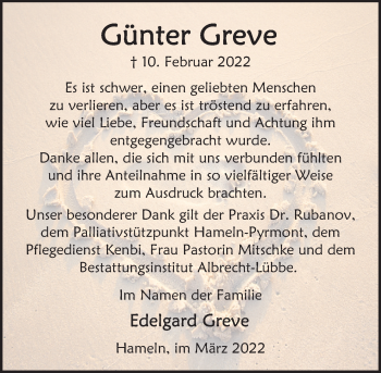 Traueranzeige von Günter Greve von Deister- und Weserzeitung
