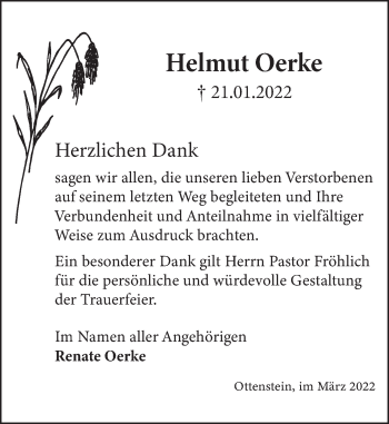 Traueranzeige von Helmut Oerke von Deister- und Weserzeitung