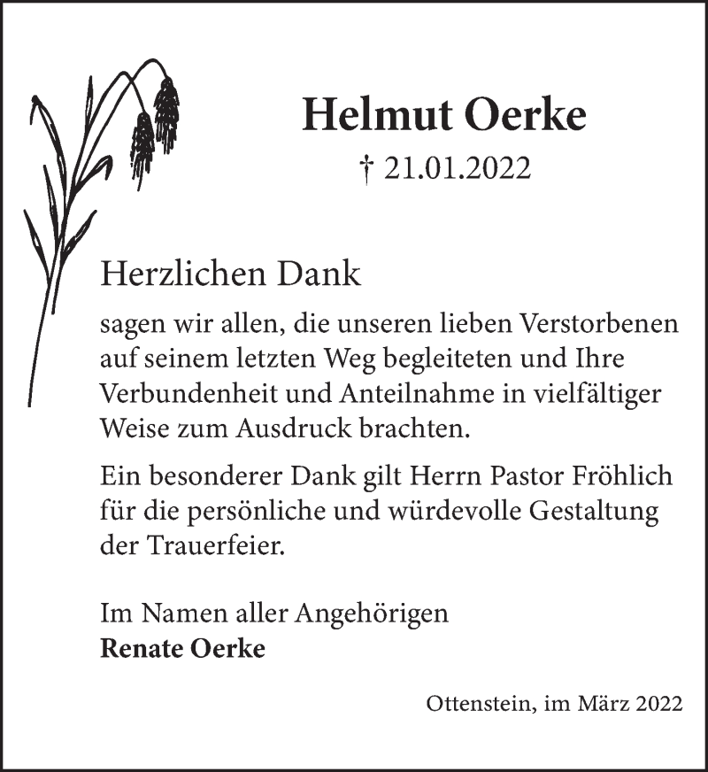  Traueranzeige für Helmut Oerke vom 02.03.2022 aus Deister- und Weserzeitung