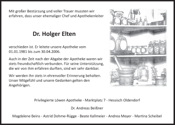 Traueranzeige von Holger Elten von Deister- und Weserzeitung
