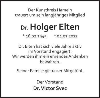 Traueranzeige von Holger Elten von Deister- und Weserzeitung