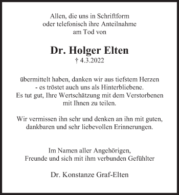 Traueranzeige von Holger Elten von Deister- und Weserzeitung