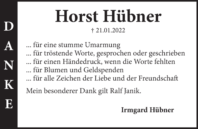  Traueranzeige für Horst Hübner vom 12.03.2022 aus Neue Deister-Zeitung