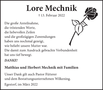 Traueranzeige von Lore Mechnik von Neue Deister-Zeitung
