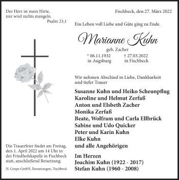 Traueranzeige von Marianne Kuhn von Deister- und Weserzeitung