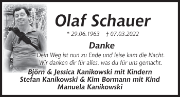 Traueranzeige von Olaf Schauer von Deister- und Weserzeitung
