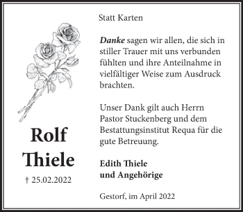 Traueranzeige von Rolf Thiele von Neue Deister-Zeitung