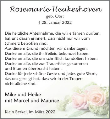 Traueranzeige von Rosemarie Heukeshoven von Deister- und Weserzeitung