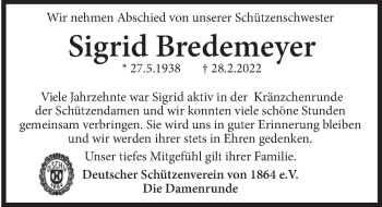 Traueranzeige von Sigrid Bredemeyer von Deister- und Weserzeitung