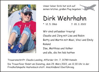 Traueranzeige von Wirk Wehrhahn von Deister- und Weserzeitung