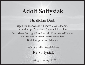 Traueranzeige von Adolf Soltysiak von Deister- und Weserzeitung