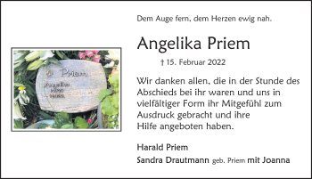 Traueranzeige von Angelika Priem von Deister- und Weserzeitung
