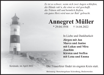 Traueranzeige von Annegret Müller von Deister- und Weserzeitung