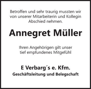 Traueranzeige von Annegret Müller von Deister- und Weserzeitung