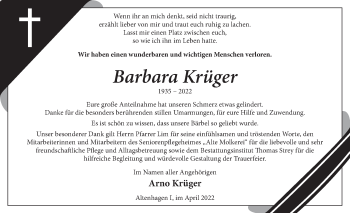 Traueranzeige von Barbara Krüger von Neue Deister-Zeitung