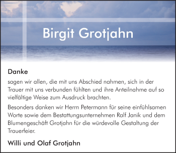 Traueranzeige von Birgit Grotjahn von Neue Deister-Zeitung