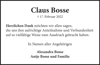 Traueranzeige von Claus Bosse von Neue Deister-Zeitung