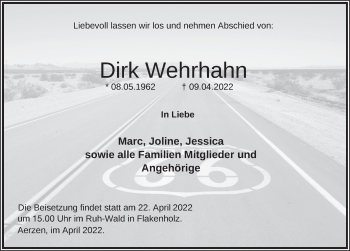 Traueranzeige von Dirk Wehrhahn von Deister- und Weserzeitung