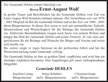 Traueranzeige von Ernst-August Wolf von Deister- und Weserzeitung