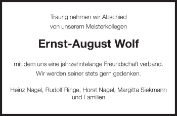 Traueranzeige von Ernst-August Wolf von Deister- und Weserzeitung