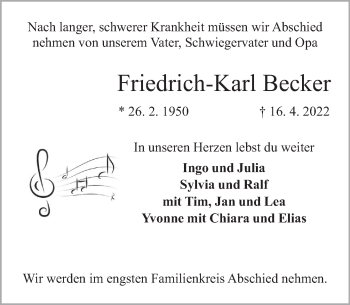 Traueranzeige von Friedrich-Karl Becker von Neue Deister-Zeitung