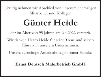 Traueranzeige von Günter Heide von Deister- und Weserzeitung