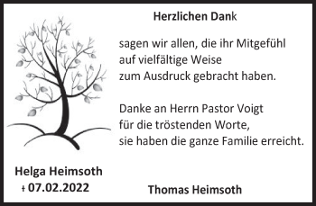 Traueranzeige von Helga Heimsoth von Deister- und Weserzeitung