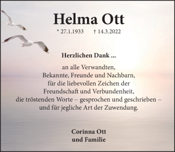 Traueranzeige von Helma Ott von Neue Deister-Zeitung