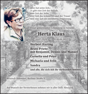 Traueranzeige von Herta Klaus von Deister- und Weserzeitung