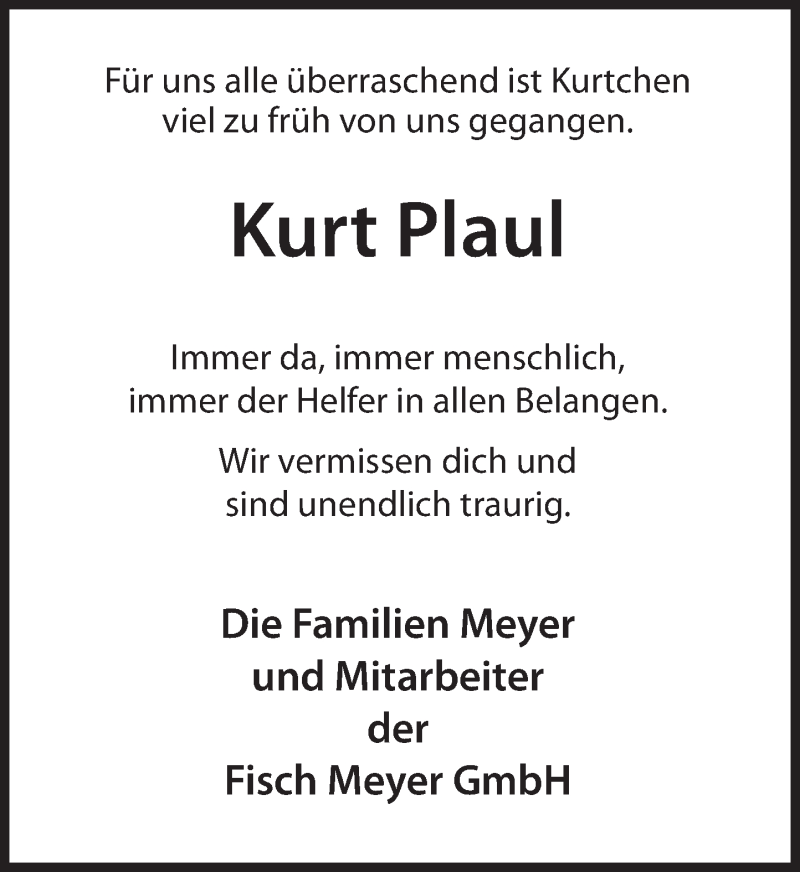  Traueranzeige für Kurt Plaul vom 20.04.2022 aus Deister- und Weserzeitung