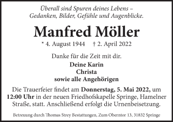 Traueranzeige von Manfred Möller von Neue Deister-Zeitung