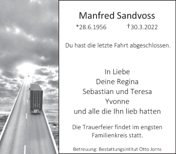 Traueranzeige von Manfred Sandvoss von Deister- und Weserzeitung