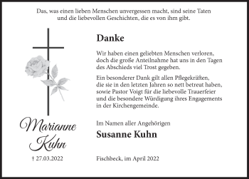 Traueranzeige von Marianne Kuhn von Deister- und Weserzeitung