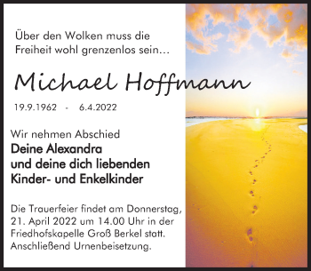 Traueranzeige von Michael Hoffmann von Deister- und Weserzeitung