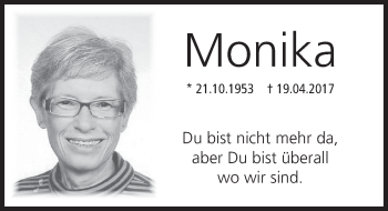 Traueranzeige von Monika  von Deister- und Weserzeitung