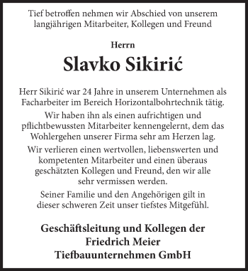 Traueranzeige von Slavko Sikiric von Deister- und Weserzeitung