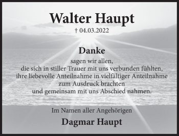 Traueranzeige von Walter Haupt von Deister- und Weserzeitung