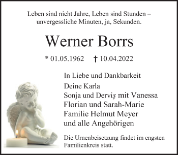 Traueranzeige von Werner Borrs von Deister- und Weserzeitung
